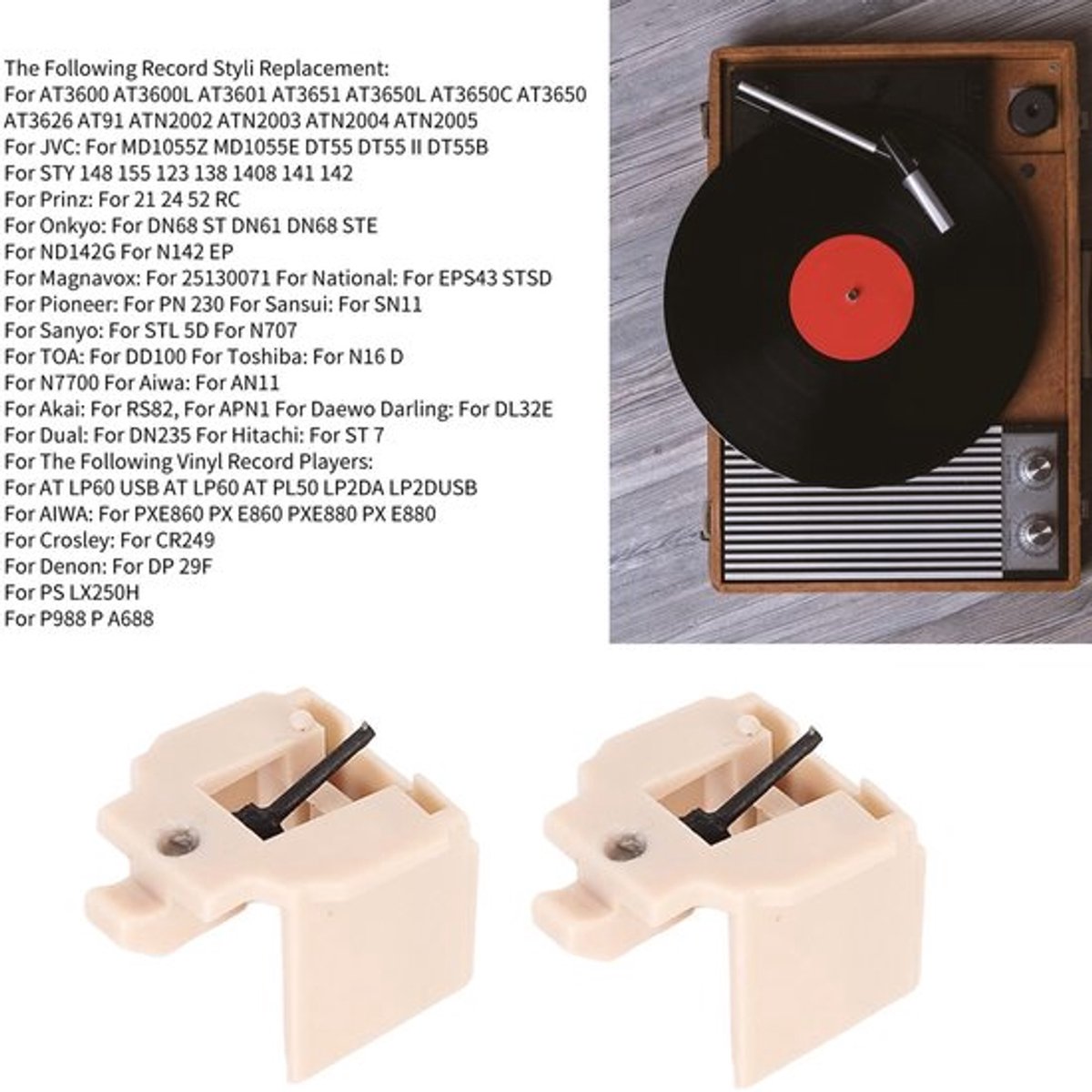 Draaitafelnaald Vervangset - Diamantpunt - Compatibel met AT3600/AT91 - ABS/Carbon Fiber - Frequentiebereik 10-45kHz - Levensduur 1000 uur - Platenspelernaald
