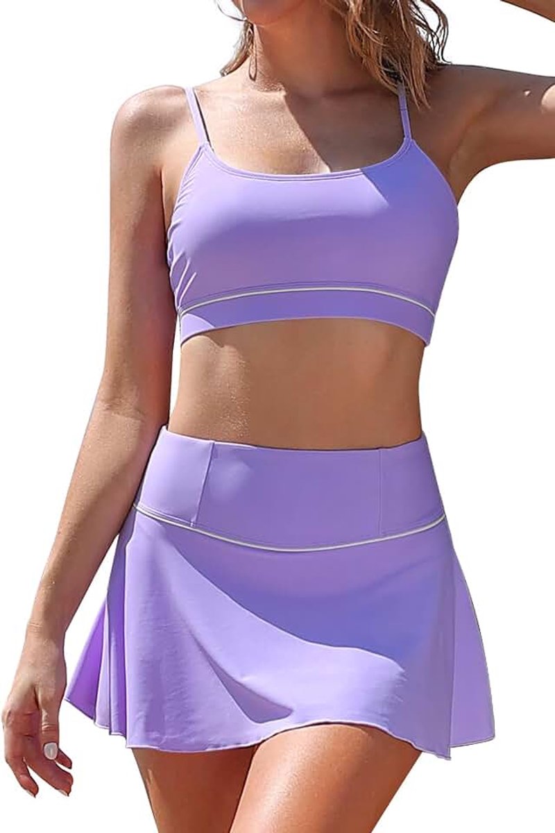 Bikini voor dames, buikcontrole, U-hals, badpak, zwemrok met hoge taille