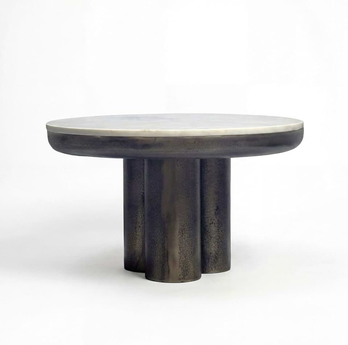 Salontafel Rond 60x60x35 cm Metaal, Marmeren Blad Wit | woonkamertafel met zuilpoot van gebundeld cilinders, sofatafel van aluminium, handgemaakt
