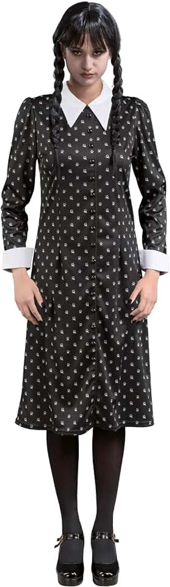 Kostuum Wednesday voor dames | Print jurk zwart wit - Addams Family