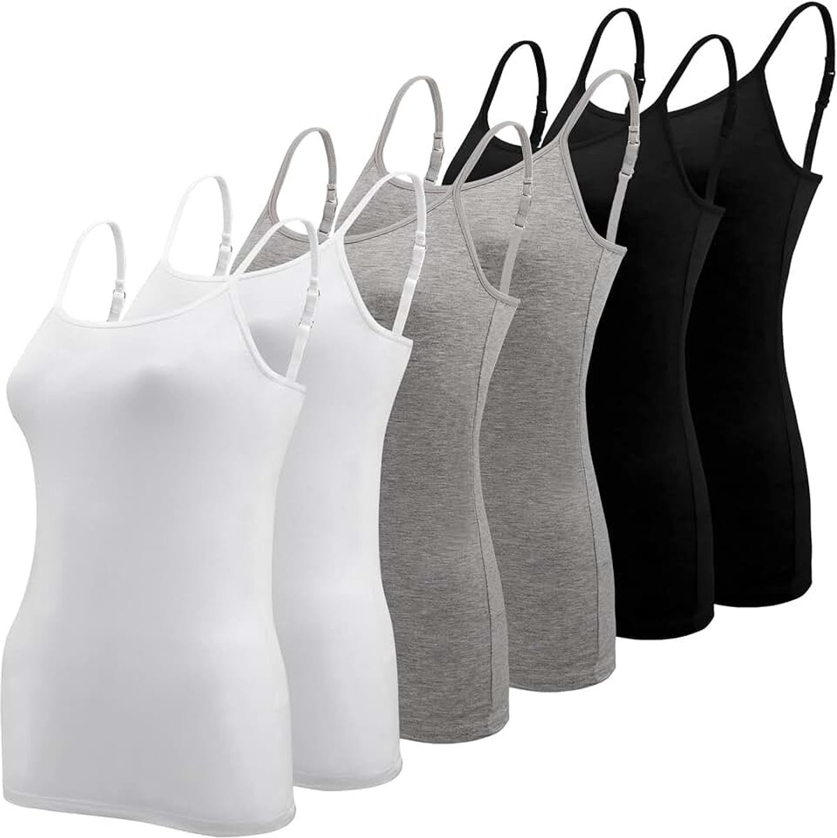 6 stuks onderhemd dames spaghetti top onderhemd spaghettibandjes met verstelbare riem basic caami tanktop voor vrouwen en meisjes