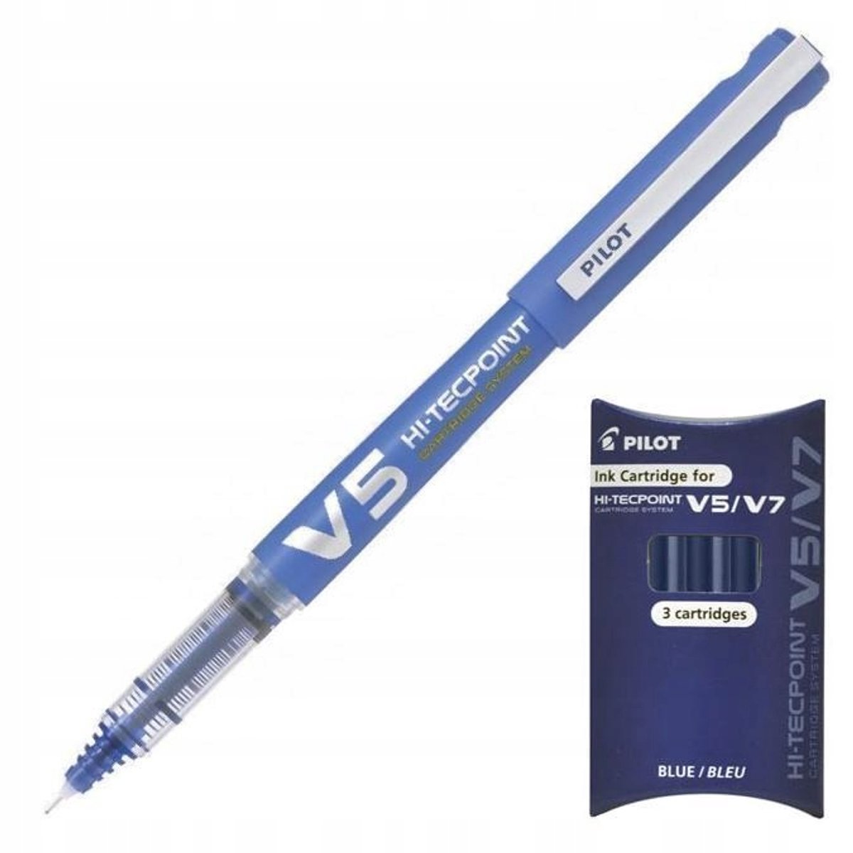 PILOT V5 Cartridge vulpen met blauwe navullingen (0,5mm)