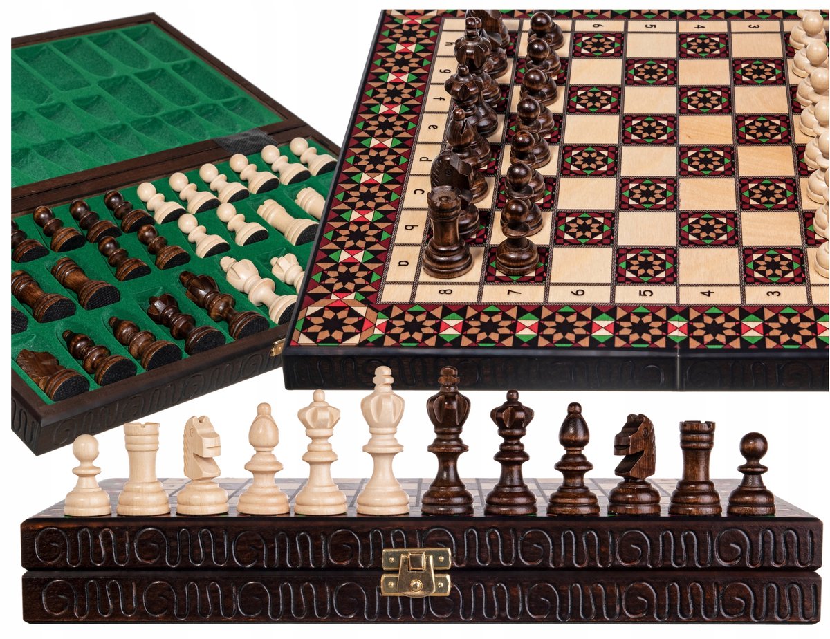 Houten Sultan schaakspel 35cm - Handgemaakt met mozaïek ontwerp