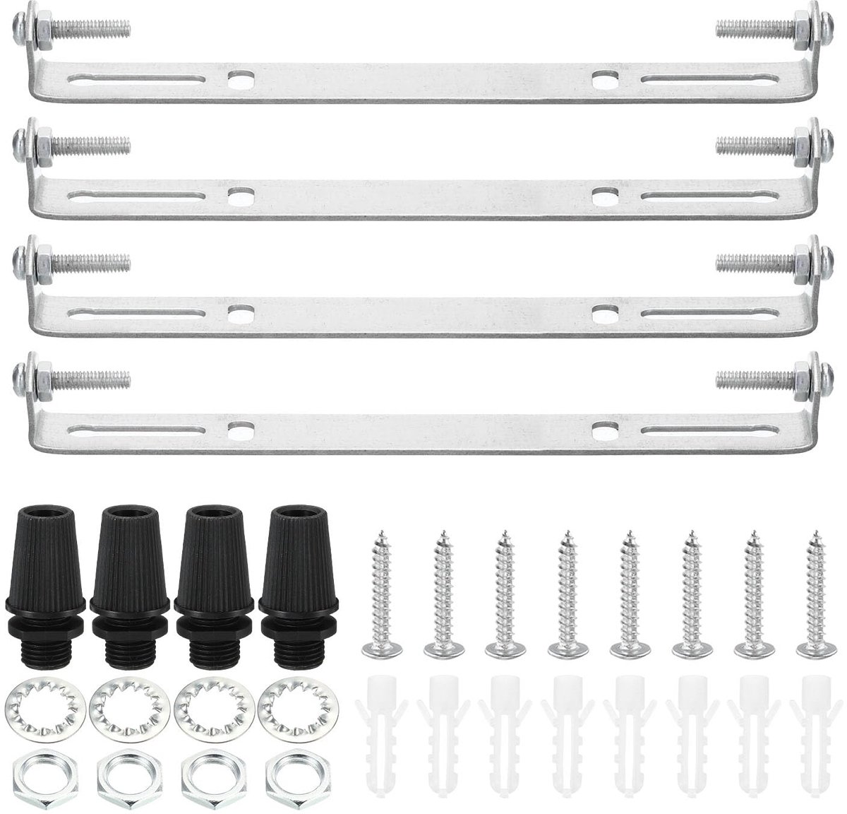 200 mm plafondlampplaat kit, set van 4 lampen, montagebeugel, plaat, staal, dwarslijst voor thuis, kantoor, hanglamp, muur met schroef, sluitring, moeren, kit