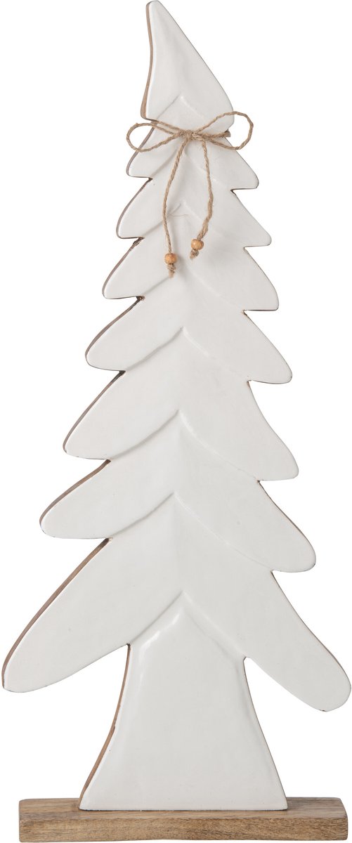J-Line Dennenboom met strik - mangohout - naturel/wit - large