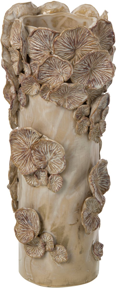 J-Line Cilindervaas Mushrooms - steengoed - ecru/beige - small