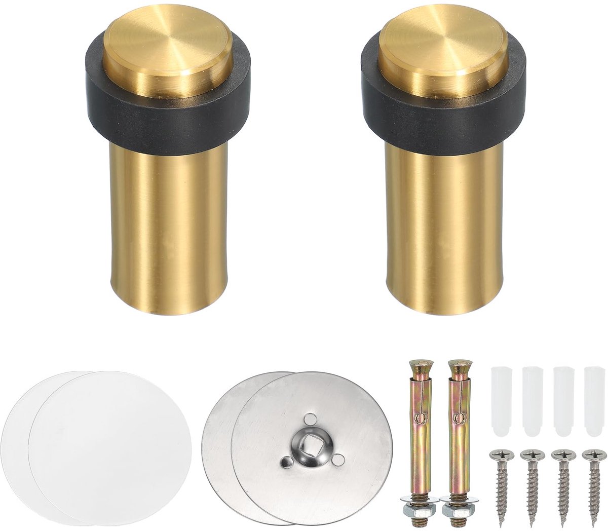 Deurstoppers, 80 mm roestvrijstalen deurstop deurstop wig metalen cilinder zelfklevend met schroef voor onderkant van deurvloer binnen, grijs