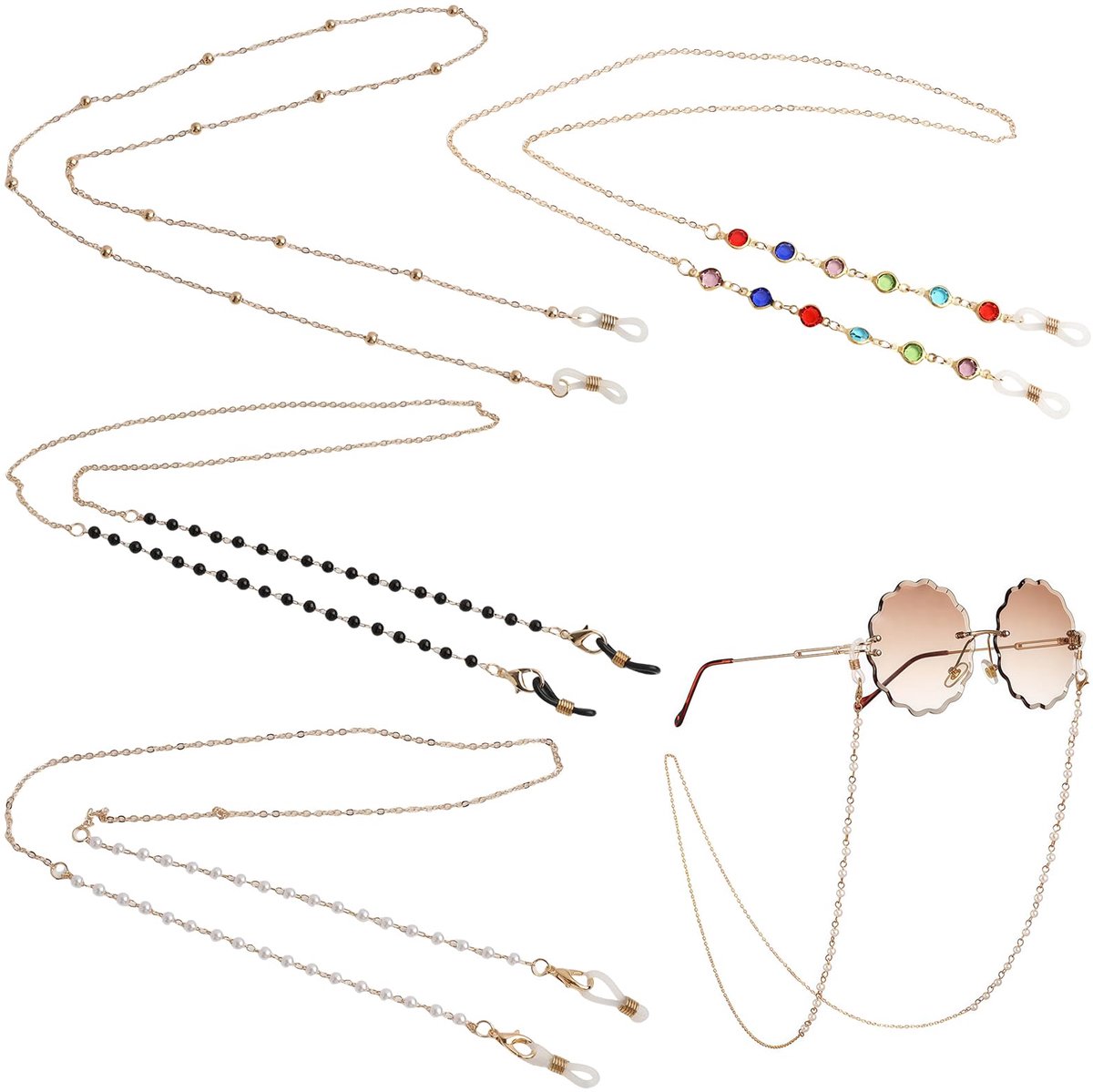 Brillenketting voor dames, 70 cm, waterdichte roestvrijstalen brillenband voor zonnebrillen in goud, zilver of roségoud, en stijlvolle brillenhouder