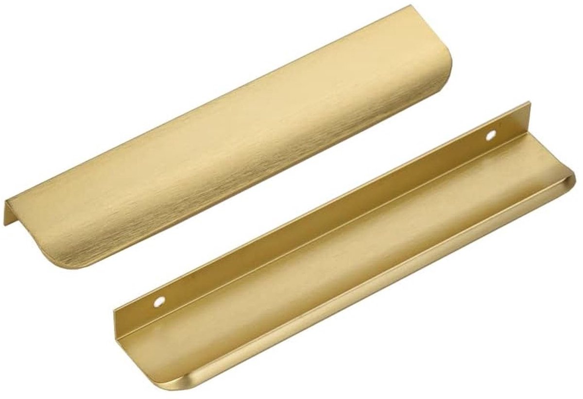 10 stuks Verborgen deurgreep, kastgrepen, meubelgrepen van aluminiumlegering voor kledingkast, deur, laden, goud, totale lengte 200 mm