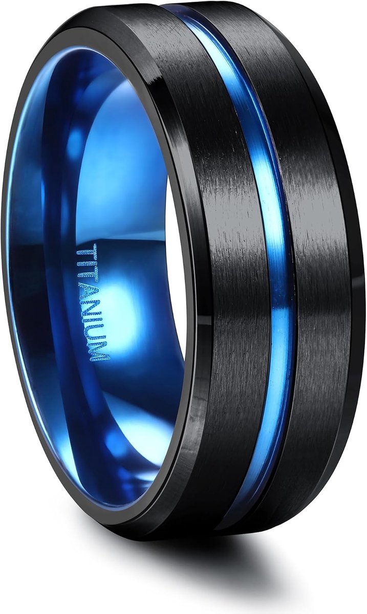 Titanium Ring Men 8MM Zwarte Fidget Ring Verloving Ringen Man Trouwringen Heren Ring Blauw Maat O-Z1/2