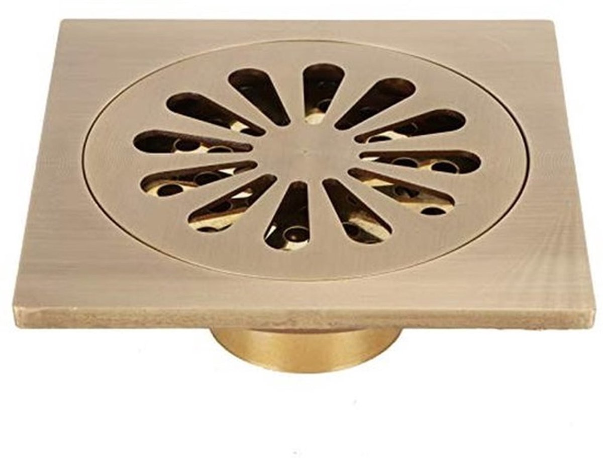 Afvoerputje Antiek Koper - Doucheafvoer - Afvoerputje Set - Badkamer Accessoire - Paneelgrootte 10x10cm - Volledig Koper