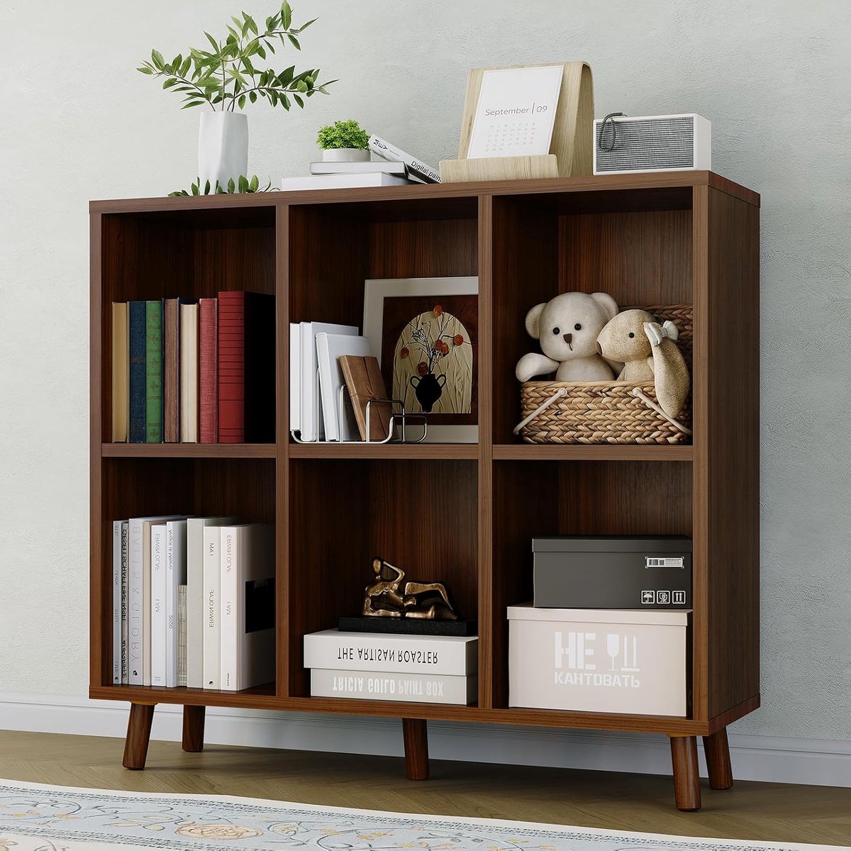 Triumpunpre - Boekenkast Moderne 9 Vaks laag profiel houten - Open Kast 9 Vakken - opbergmeubel - 95x30x85 cm - Bruin