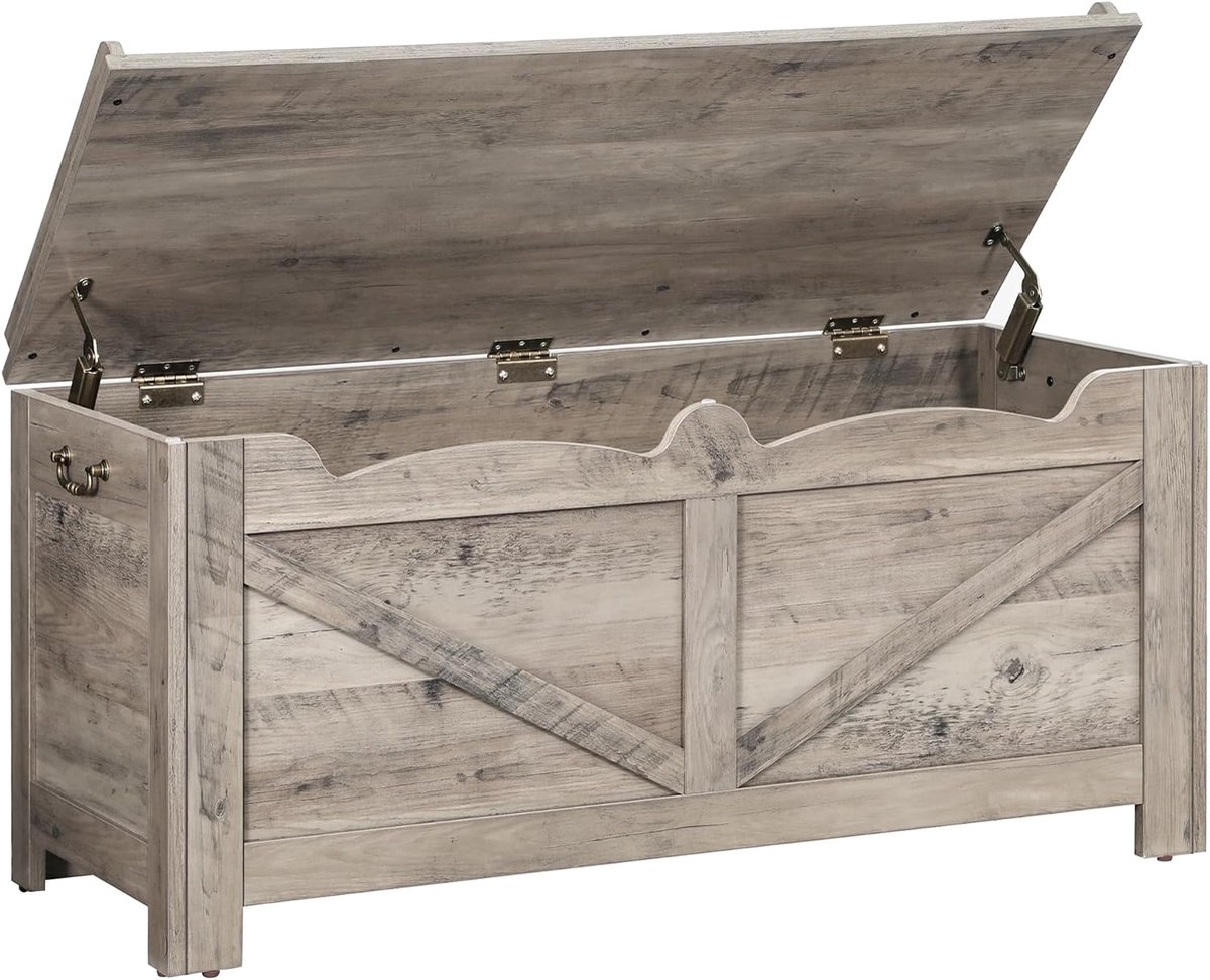 Hzuaneri Schoenenbank, 100 cm zitbank met opbergruimte, licht ivoor, Opbergkast, 2 stabiele scharnieren, 40 x 100 x 48 cm, voor hal, woonkamer, X-frame met overkapping