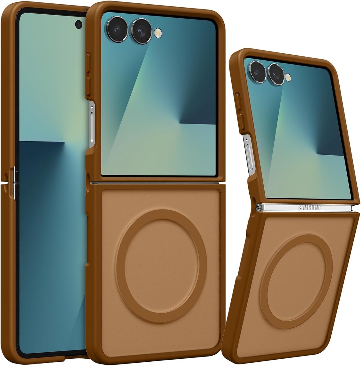 Hoesje Geschikt voor Samsung Galaxy Z Flip 8 - Bruin - Casemania Matte Armor Back Cover - Geschikt voor MagSafe