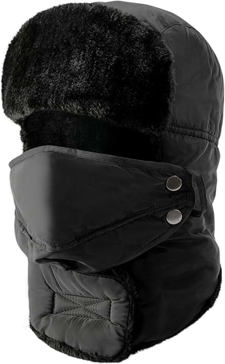 Wintermuts met oorkleppen, trappermuts, uniseks, Russische muts, sneeuwdichte pilotenmuts, kunstbontmuts met winddicht, afneembaar gezichtsmasker, skiën, schaatsen en andere outdoor activiteiten