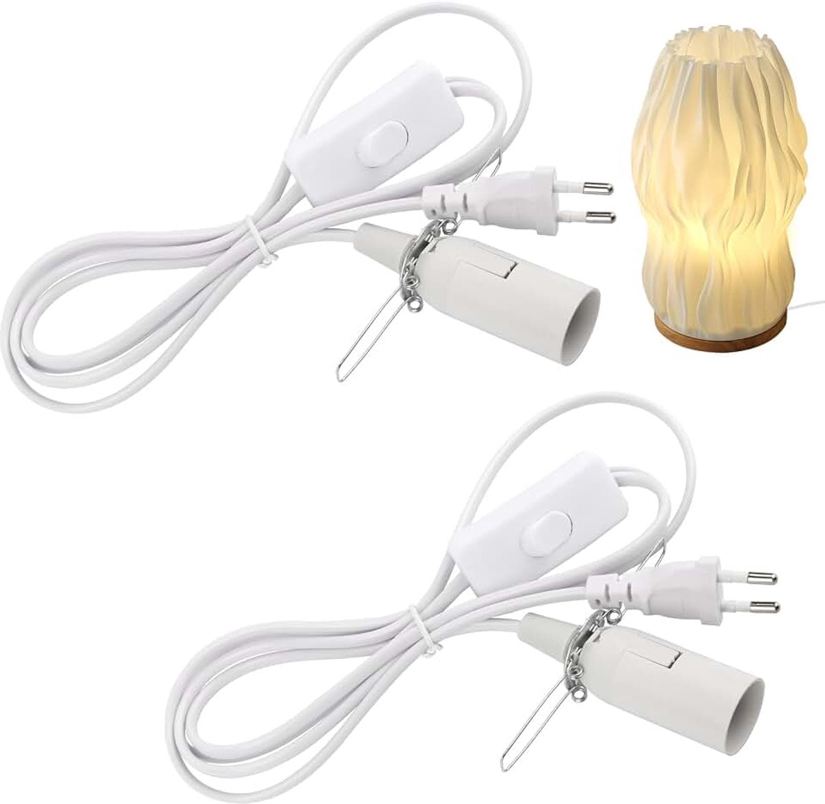 2 x E14 lamphouder met 1,8 m kabel en eurostekker, stekker met schakelaar voor zoutlamp, lampfitting E14, lamphouder met schakelaar voor lampophanging, doe-het-zelf lampen, plafondlamp, wit