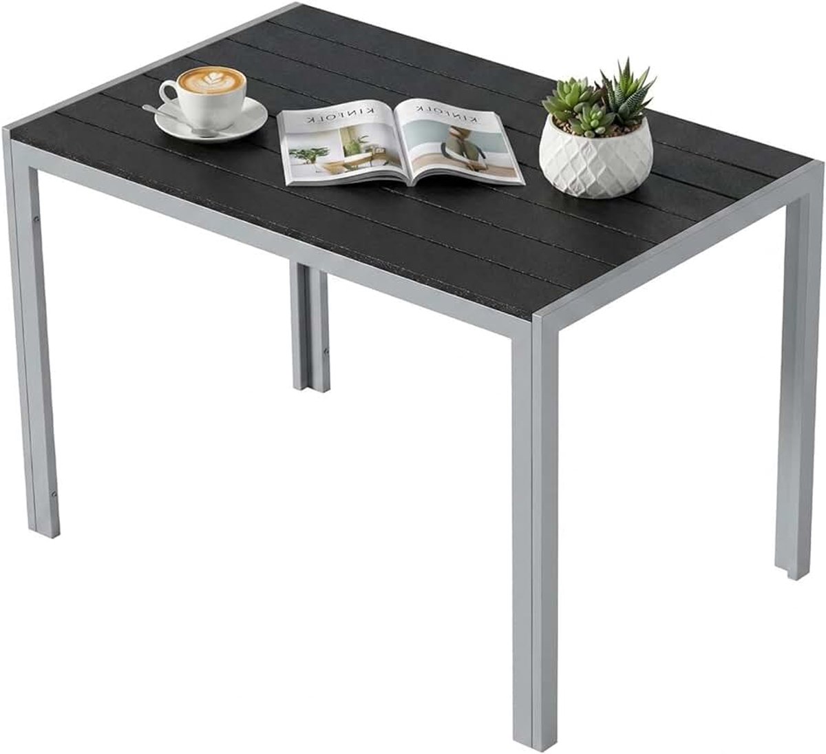 Tuintafel van Aluminium en WPC, 110x70 cm, rechthoekig, Weerbestendig,Balkontafel, Tuinbijzettafel, Tuintafeltje, Terrastafel, koffietafel, bistrotafel, Eettafel voor Buiten, Grijs