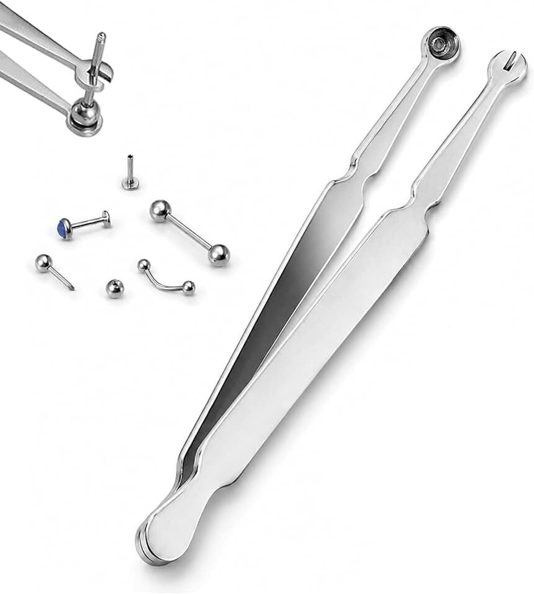Piercing kogelopdrader, piercingtang, piercingklem, sieradenwisselgereedschap, geschikt voor oorkraakbeen, neus, lippen en oorschelppiercings, pincet voor piercingballen