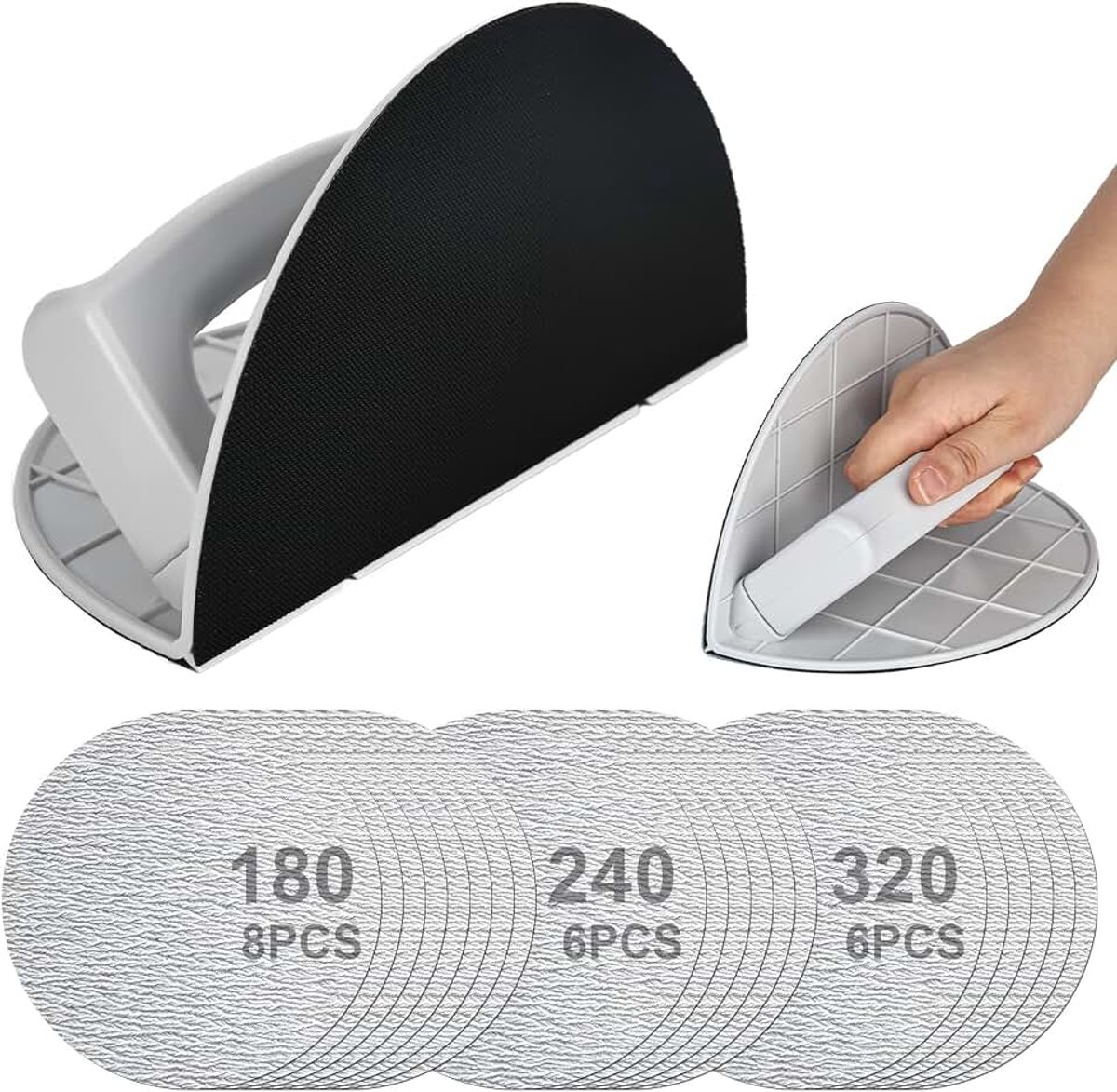 Semi-ronde hoek, schuurpapier, gipsplaten hoekslijper met 10 schuurpapier, zelfklevende handheld detailset, 90 graden rechthoek design (korrelgrootte 180+240+320)