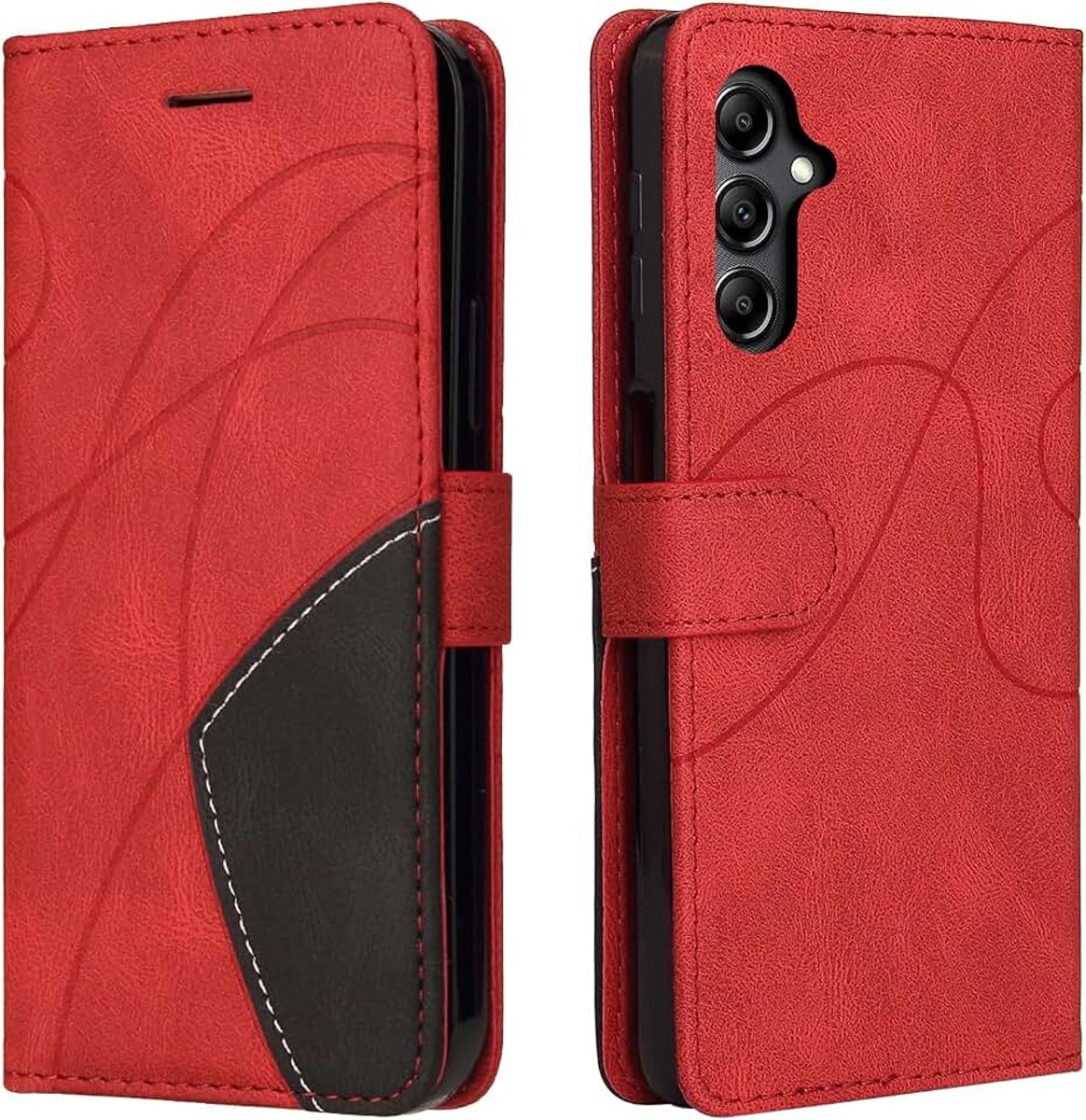 Hoesje voor Samsung Galaxy A55, PU-lederen folio-klaphoesje met kaartsleuven en magnetische sluiting, beschermend telefoonhoesje voor Samsung Galaxy A55, rood