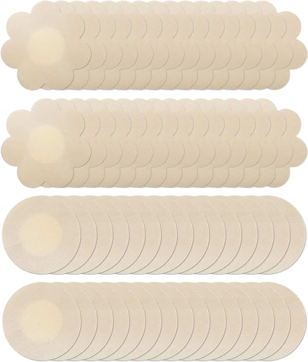 30 Paar Onzichtbare Tepelafdekking Waterdichte Wegwerp Borststickers Tepelcover Tepelpads - Beige, Rond en bloem