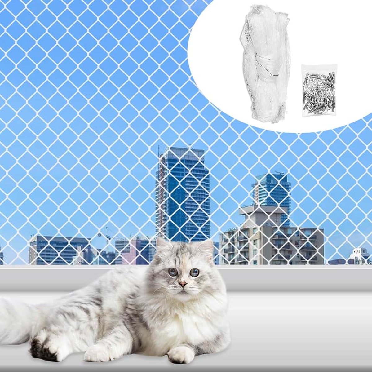 Kattennet voor balkon, 8 x 3 m, balkonnet voor katten, balkon, kattennet, transparant, kattennet, kattennet, balkon, kattenrooster, raam voor tuin, raam, trap, terrassen