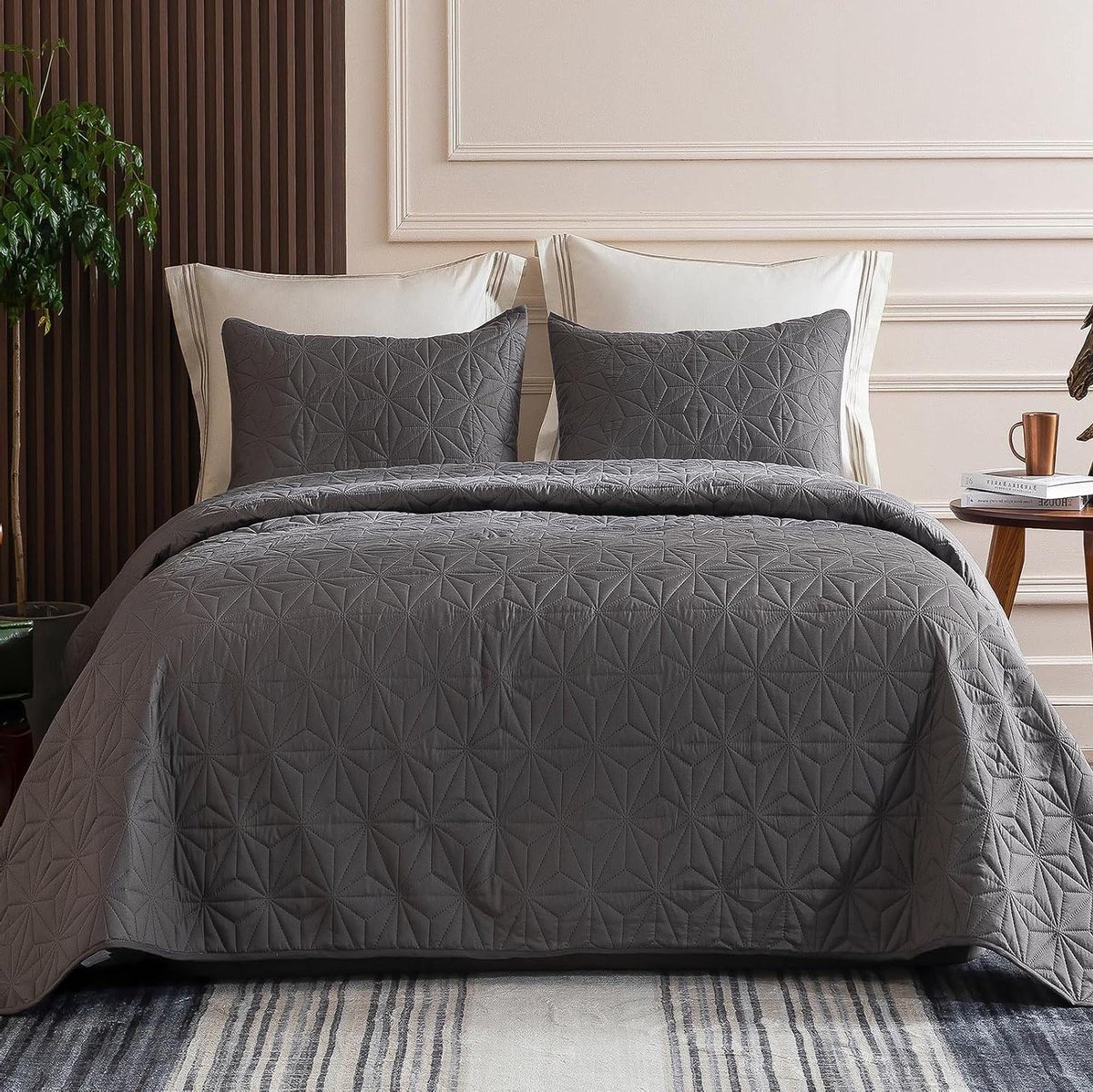 Bedspreien Set - Dekbedovertrek Waffle - Slaapkamer Decoratie - Zacht Ademend Microvezel - 220x240cm - Grijs