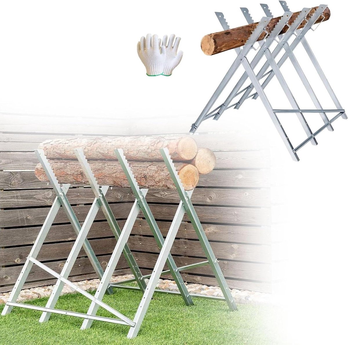 Zaagbok Inklapbaar - Houtbok Metaal - Brandhout Bewerken - 150 kg Belastbaar - 82 x 80.5 cm - Zilver