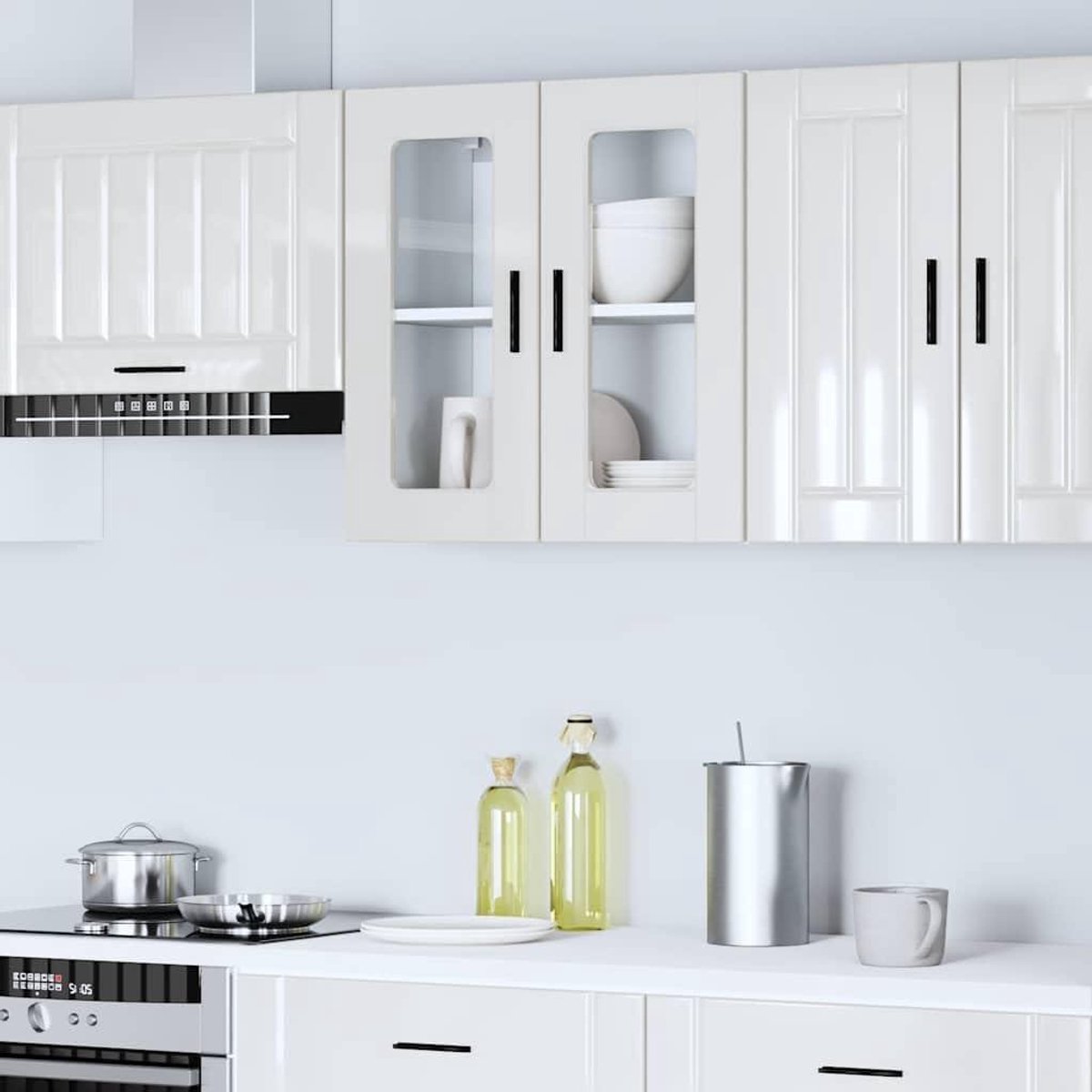 Keukenkast - Wandkast - Servies Opbergen - Glazen Deuren - 60 cm - Hoogglans Wit