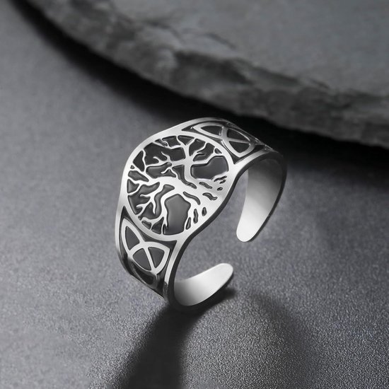 Yggdrasil Ring voor mannen en vrouwen, vintage, verstelbaar, roestvrij staal, Viking, Keltische knoop — afbeelding 3