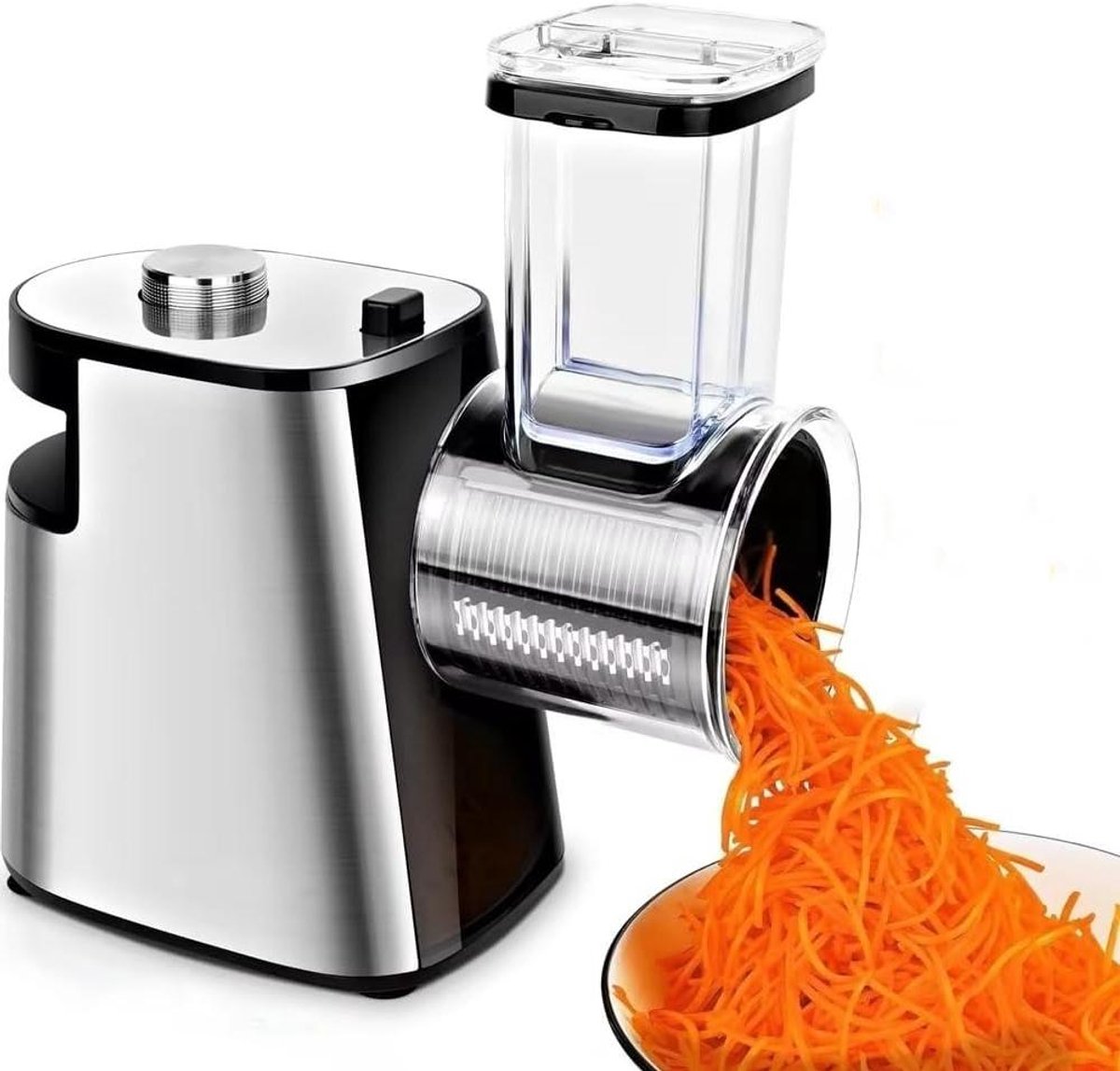 Elektrische Groentesnijder - Keuken rasp - Snel Salades Maken - Vijf RVS Messen - 33 cm - Zwart