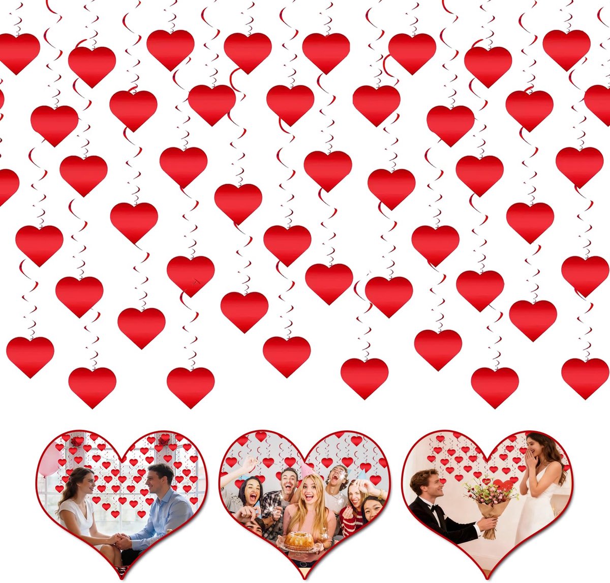 Swirl Decoratie, Rode Hangdecoratie Met Hart Spiralen, Spiraal Slingers Voor Valentijnsdag, Valentijnsdag Decoratie, Hart Girlande Hangend, Bruiloft, Jubileum En Bridal Shower