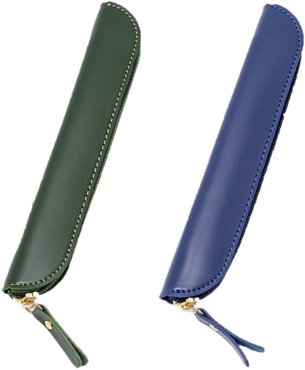 Zacht pennenetui - Elegant leren etui met rits - Groen en Blauw - Geschikt voor vulpennen en balpennen - Perfect voor kantooraccessoires