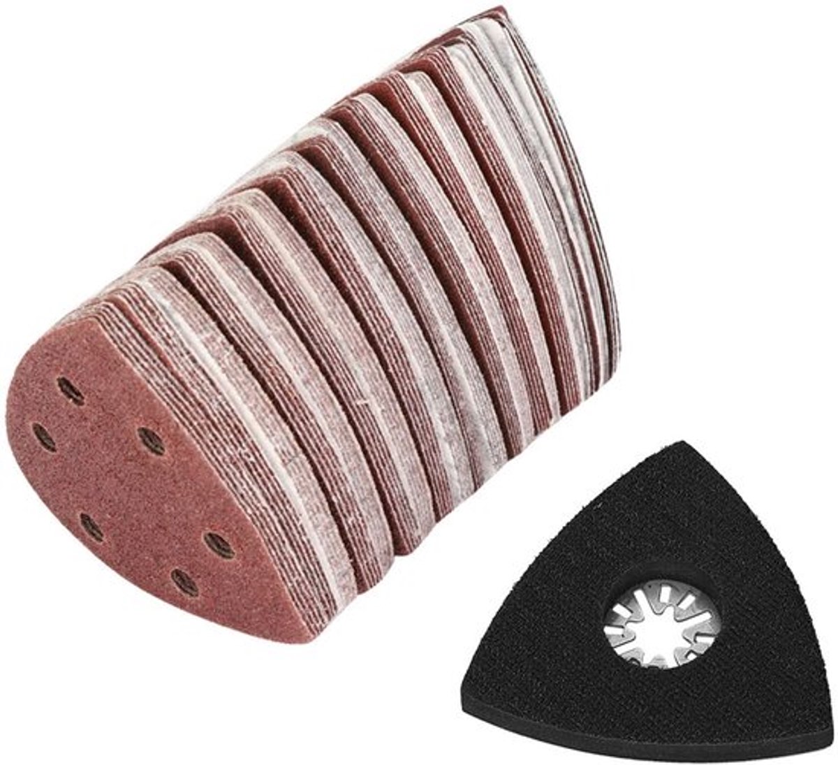 - Schuurset - Schuurpapier - Voor multitool - 101 stuks - Inclusief driehoekig schuurpad - Geschikt voor metaal - 80 mm