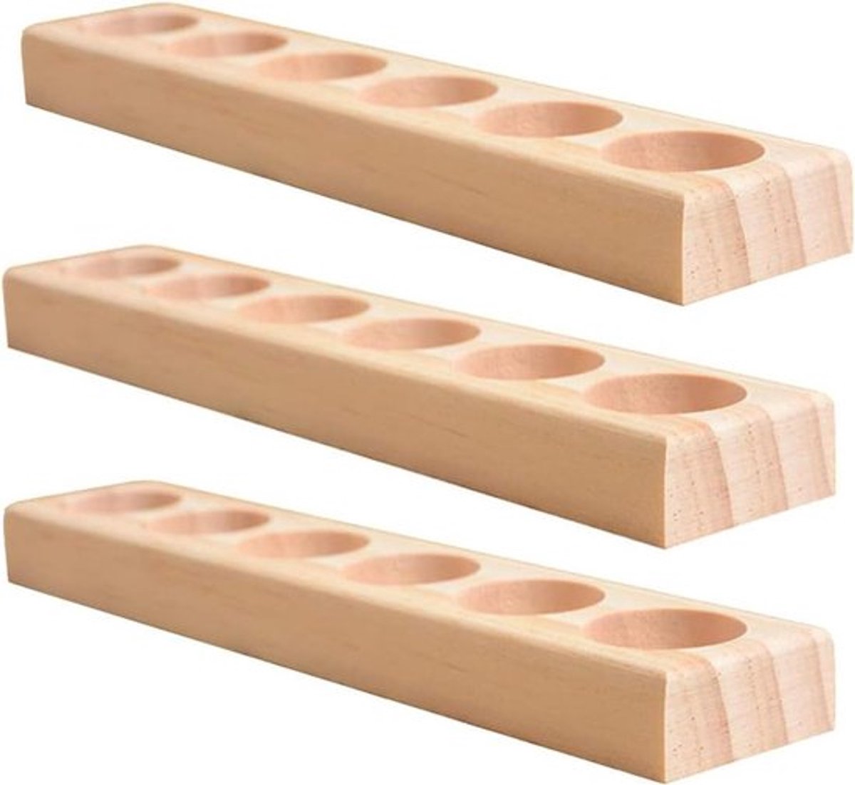 Houten opbergstandaard voor essentiële oliën - 3-delige organizer voor 6 flessen - Aromatherapie display met 3 cm gaten