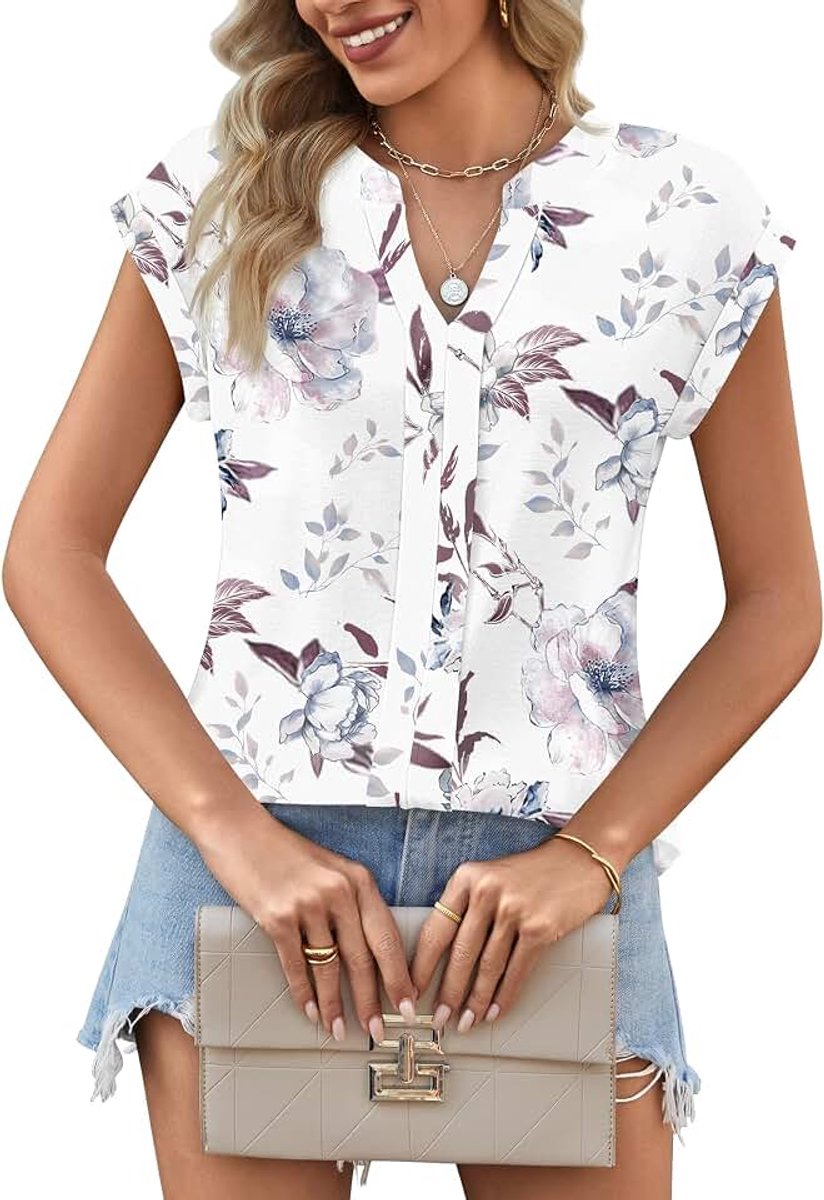 Dames tanktop mouwloos bovenstuk V-hals T-shirt cap mouwen top zomer T-shirt losse blousetop