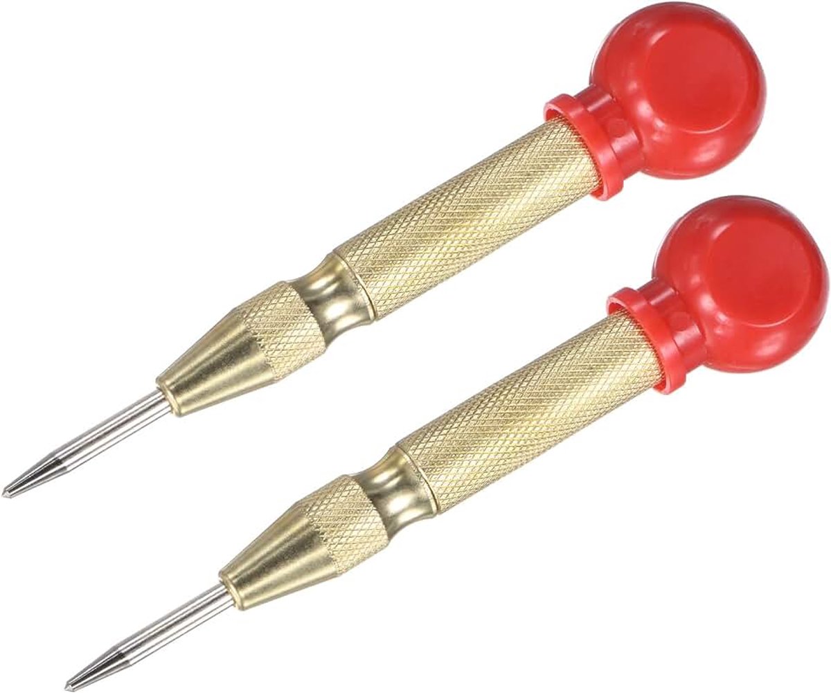 Set van 2 automatische centerpons, 133 mm HSS veerbelaste nagelpons met palmkussen dop voor stalen plaat/houten plank/glas, verstelbaar slagpons, raambrekergereedschap [goudkleur]