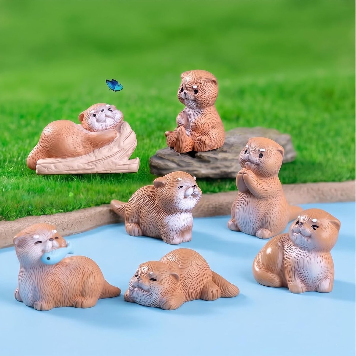 7 Stuks Otter Auto Decoratie Miniatuur Otterbeeldjes Veelzijdige Versiering Dashboard Spiegelhanger Otter Cadeau Beeldje Voor Thuis Kantoor Bruin
