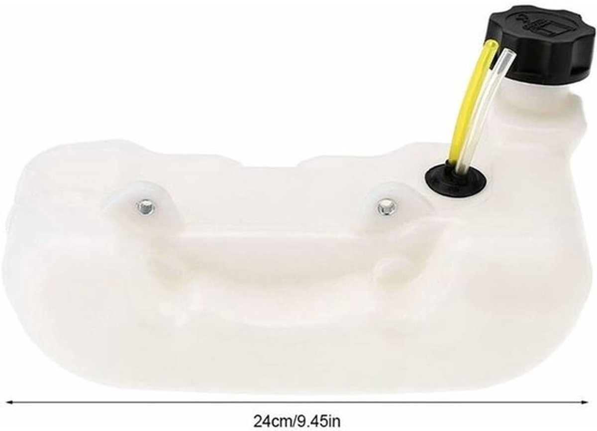 Brandstoftank geschikt voor grasmaaiers, reserveonderdelen geschikt voor bosmaaiers en grasmaaiers, waterpomp geschikt voor trimmers en oliereservoir.