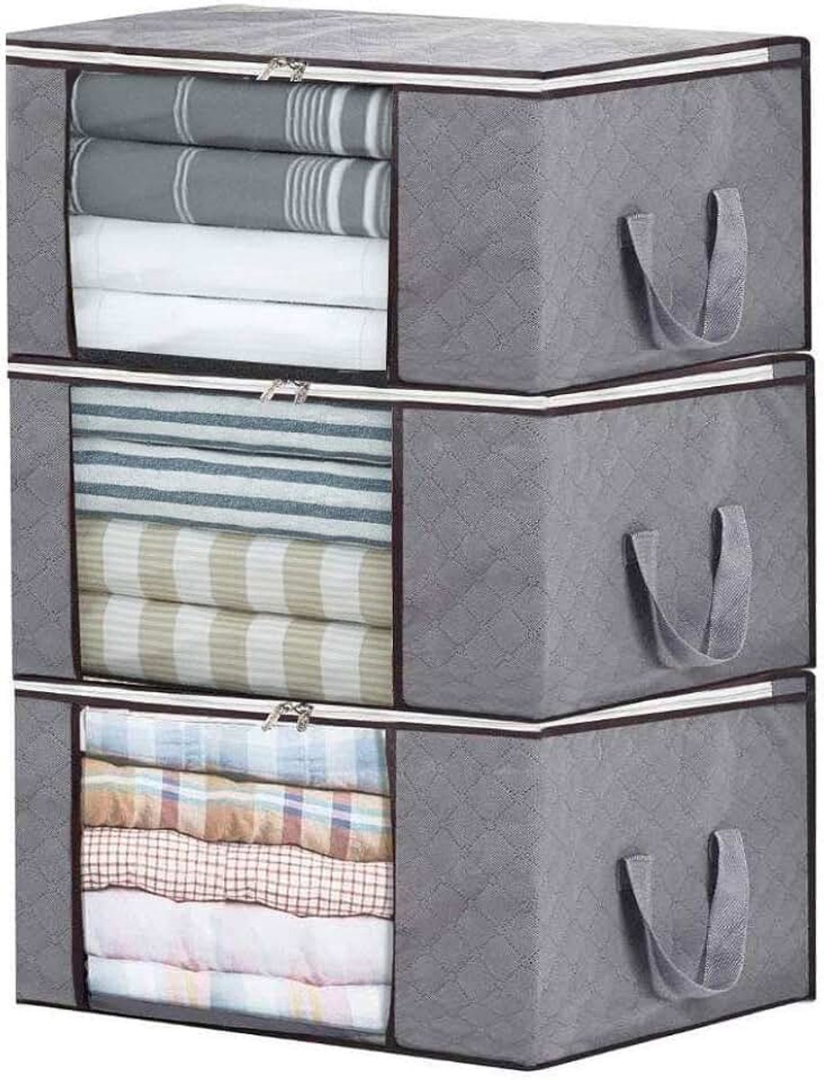3 stuks opbergtas, opvouwbare opbergdozen, grote duurzame opbergdozen, voor beddengoed, kleding, dekens, kussens, quilt, seizoen artikelen opslag