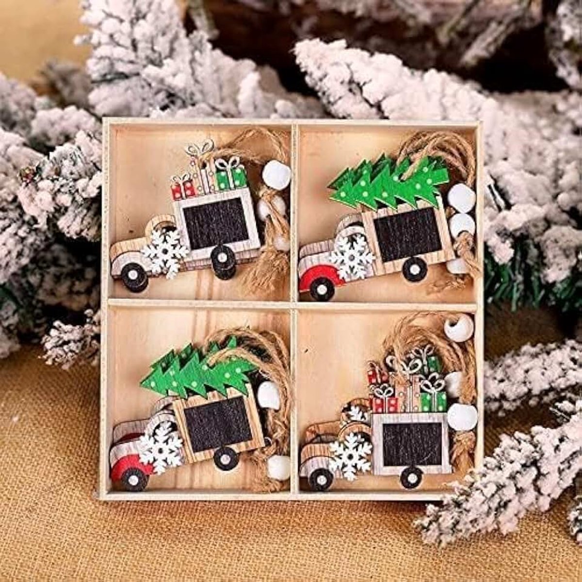 Kunstkerstboom 12 stks Kerstmis Sneeuwvlokken Houten Hangers Xmas Tree Ornaments Home Hanging Decor Christmas Decorations for Home Navidad (Color : Set9)