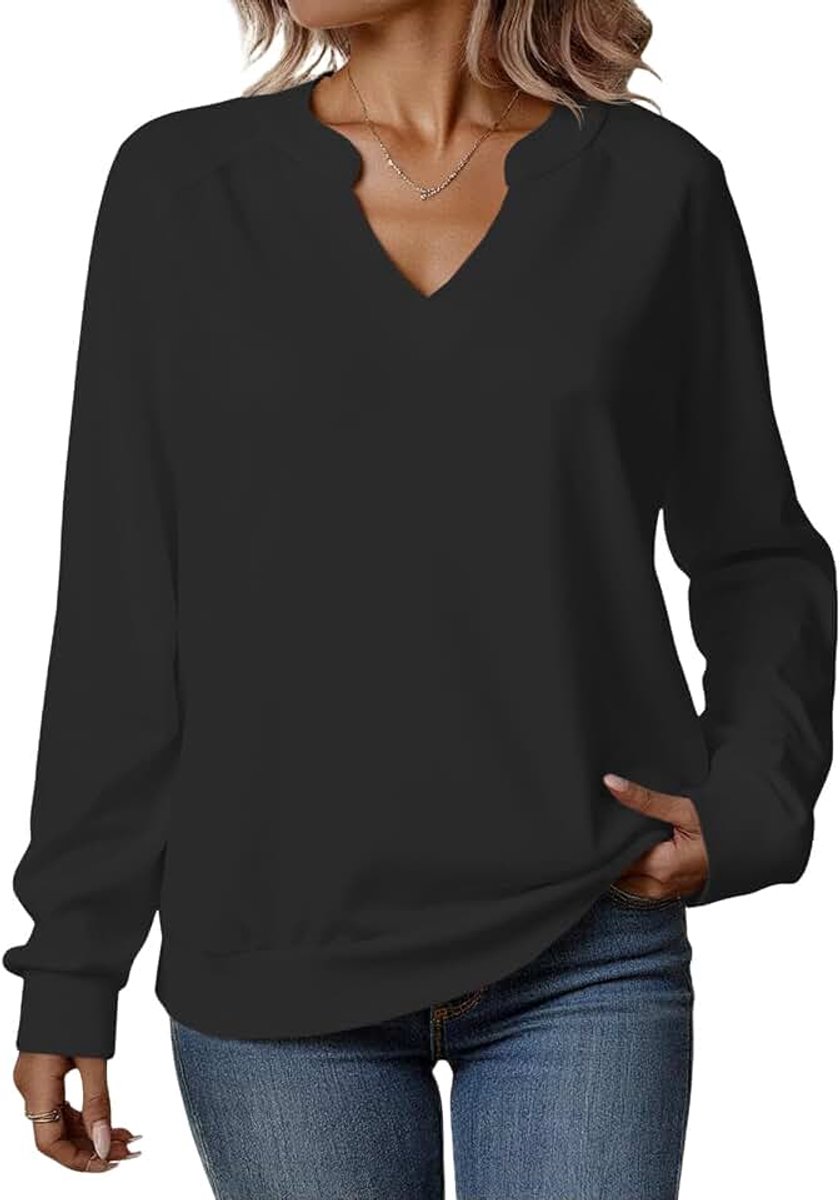 Sweatshirt dames V-hals pullover lichtgewicht elegante lange mouwen casual katoenen top sexy losse trui basic top effen