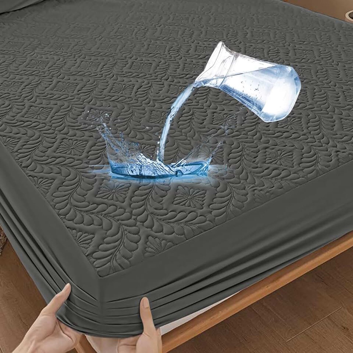 Matrasbeschermer, waterdicht 120 x 200 cm, luxe hoeslaken, 3D-patroon, ademende matrashoes, waterdicht, matrasbescherming, hoeslakens, donkergrijs