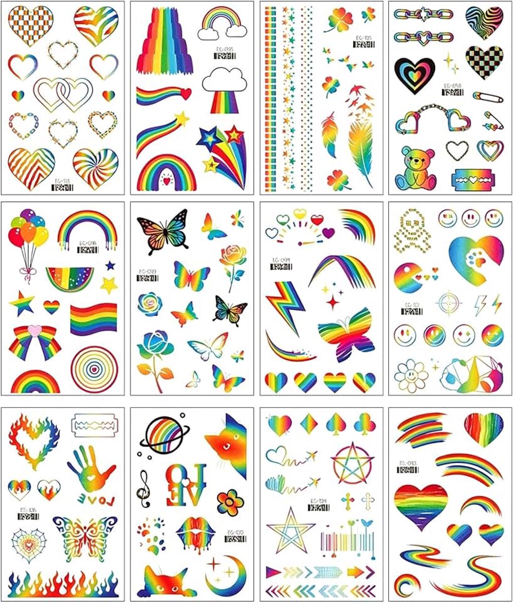 Tijdelijke tatoeages voor kinderen en volwassenen, LGBT Pride Body Art stickers, waterdicht, hart, vlinder, regenboogvlag, gezichtstatoo
