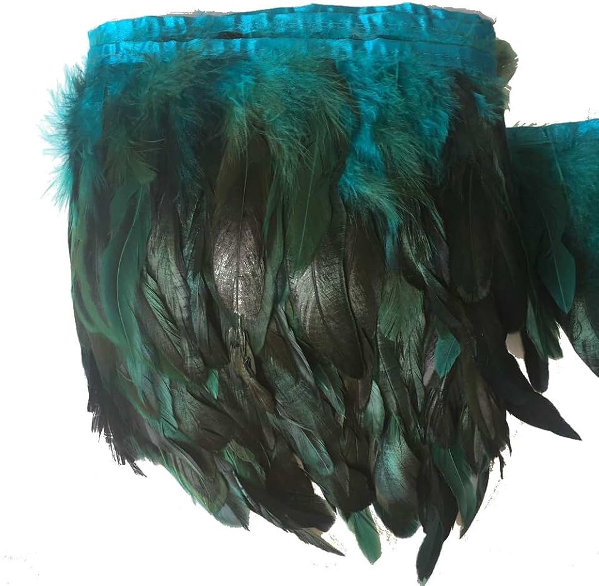 Haan hackle veer franje trim 5-7 inch in breedte Pack van 5 Yards (turkoois)