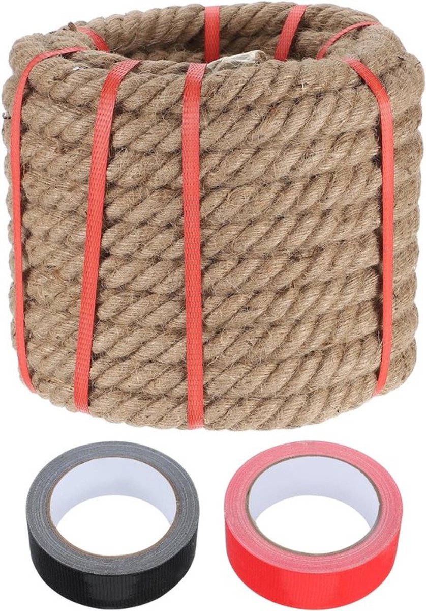 Jute touw 1 inch x 150 cm, dik en zwaar gevlochten voor kunsthandwerk, touwtrekken en landschapsarchitectuur