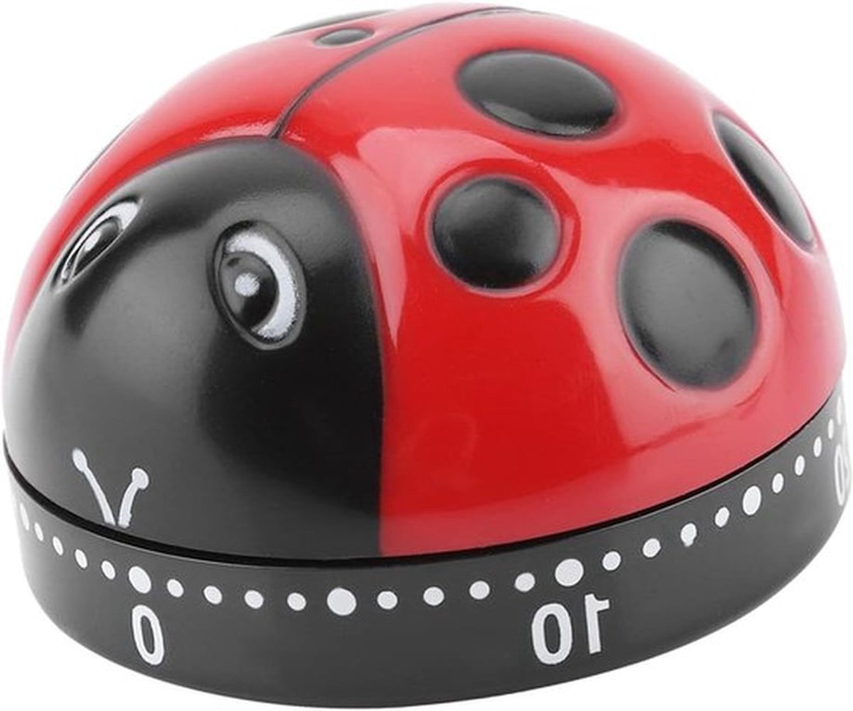 Keukentimer - Timer - Mechanisch - 60-minuten - Bakken - Keukenwekker - Geschikt voor Keuken - Lieveheersbeestje Kooktimer, Geen Batterij Nodig, Kookklok Huishoudelijk Werk Labs Timing.