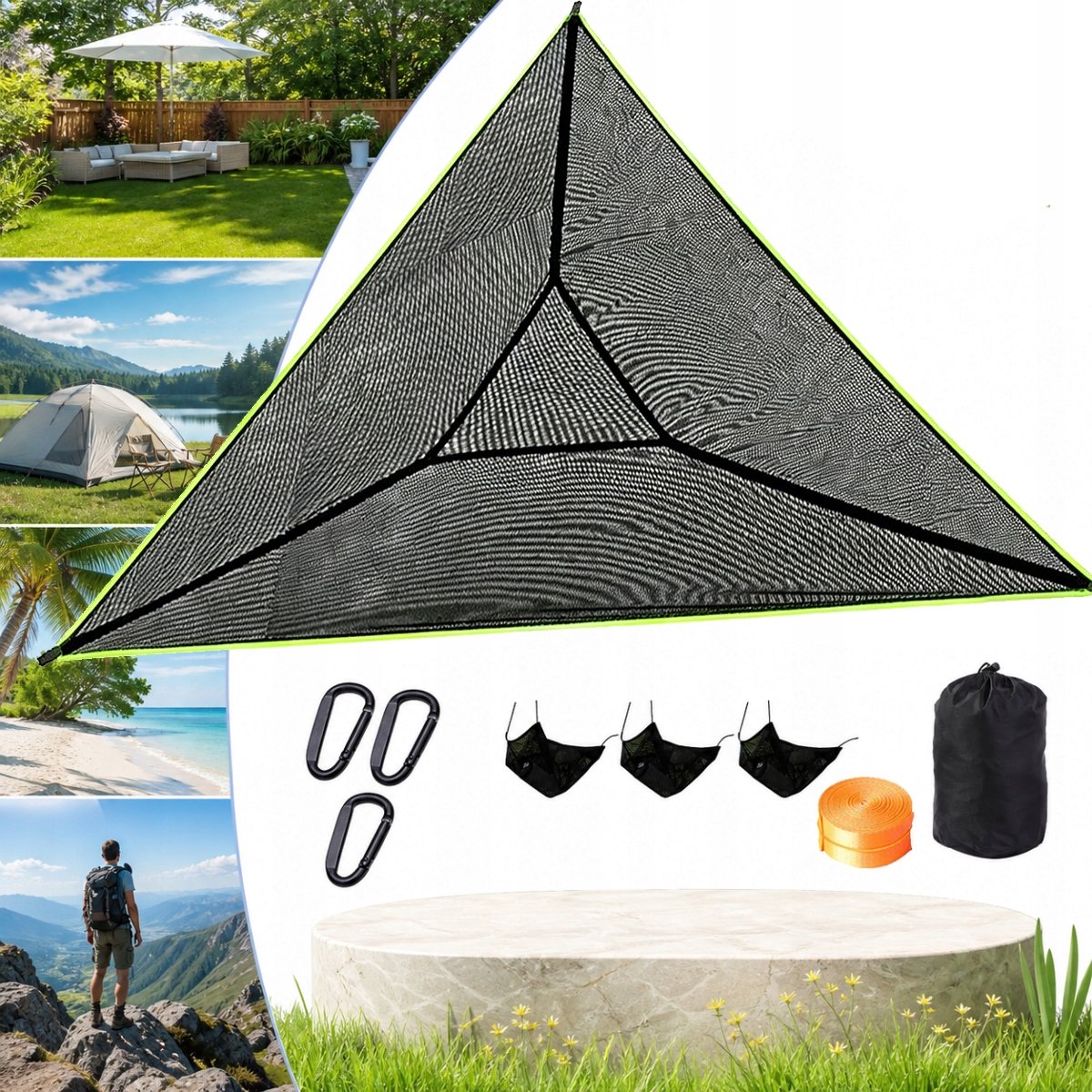 Grote Driehoekige Hamak Zwart 280x280cm - Comfort voor 2-3 Personen