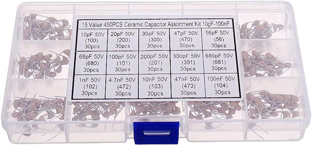 450 stks 15 Waarde Monolithische Condensator Set 50 v Multi-layer Assortiment Box 10pf naar 100nf Elektronische Componenten Condensator Kit