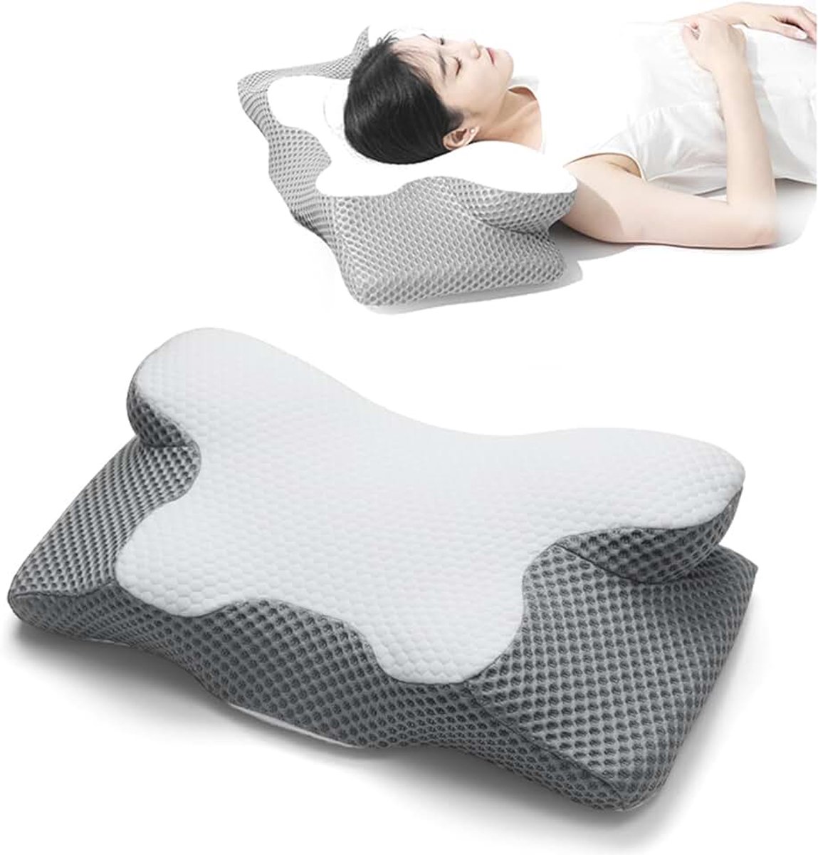 Kussen,Ergonomisch Nekkussen,Neksteunkussen, Zijslaapkussen,Antisnurk Hoofdkussen van Traagschuim voor Zij-/Rug-/Buikslapers, 60 * 34 * 13/10CM
